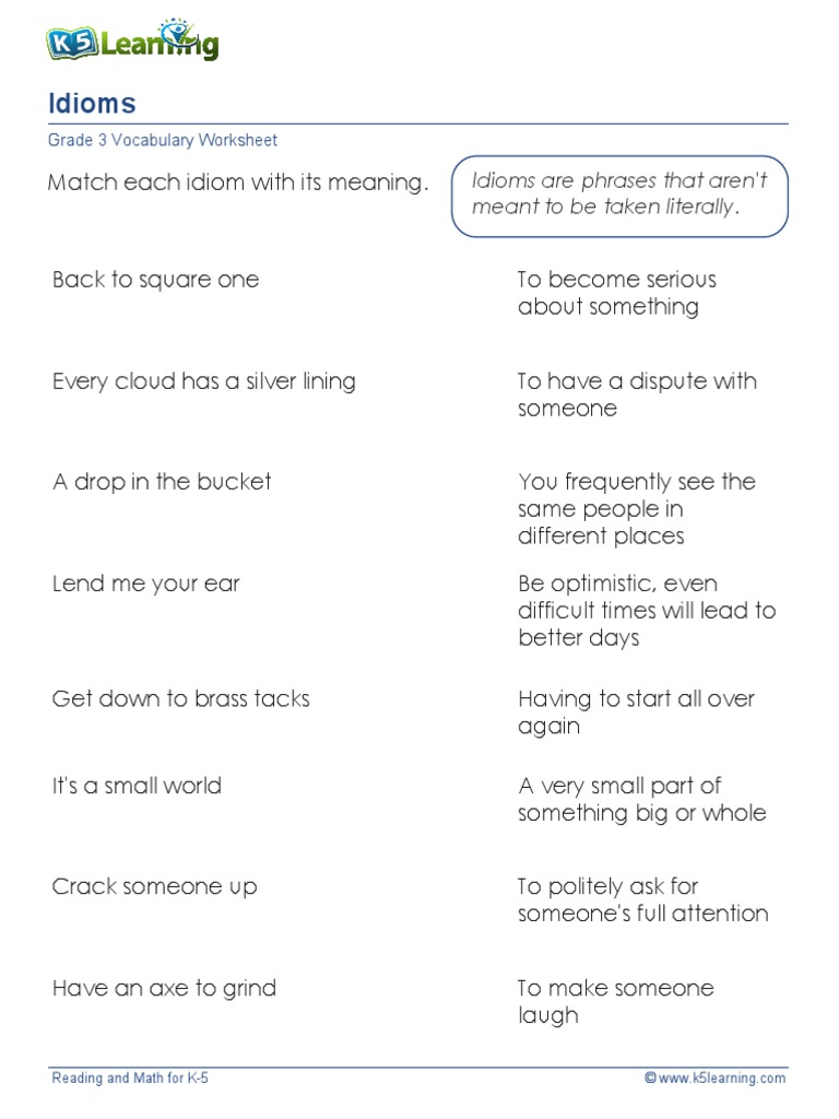 Grade 3 Idioms and Meanings Worksheet | PDF | Language Arts & Discipline