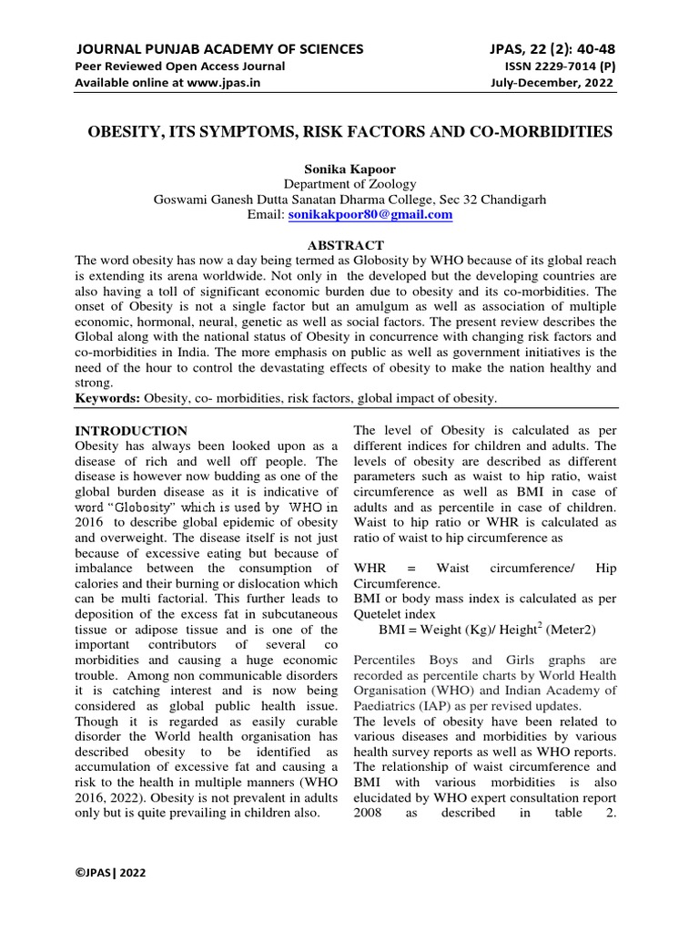 Obesity, Its Symptoms, Risk Factors and Co Morbidities | PDF