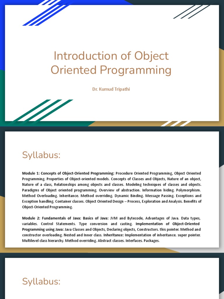 Introduction of Object Oriented Programming: Dr. Kumud Tripathi | PDF