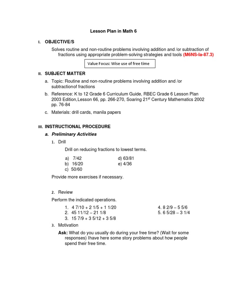 Lesson Plan in MATH 6 | PDF