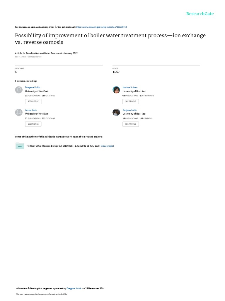 Possibility of improvement of boiler water treatment process—ion