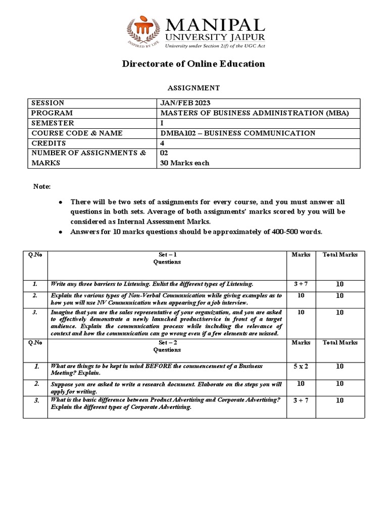 MBA Business Communication Assignment Guide | PDF | Career & Growth