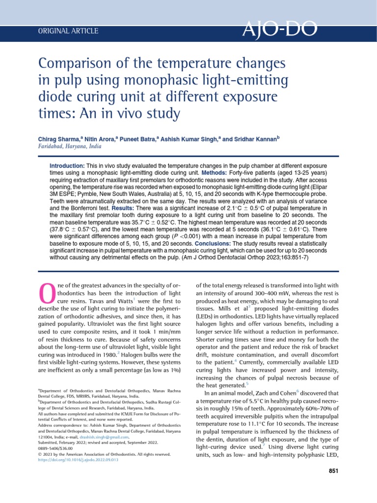 Comparison of The Temperature Changes in Pulp Usin | PDF | Tooth | Dentin