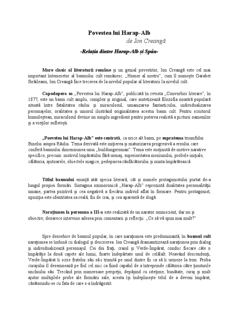 Citate Harap Alb Povestea Lui Harap - Relatia Harap-Alb - Span | PDF