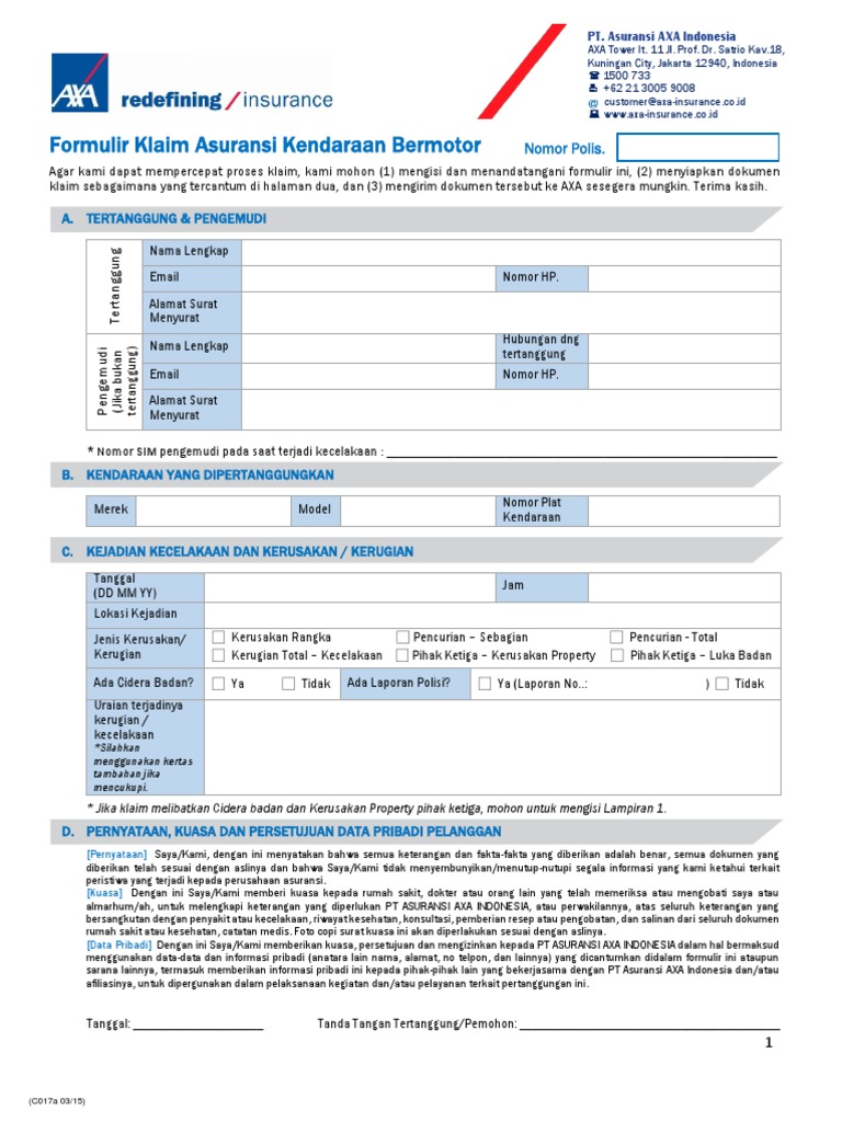 FORM CLAIM AXA INDONESIA PDF