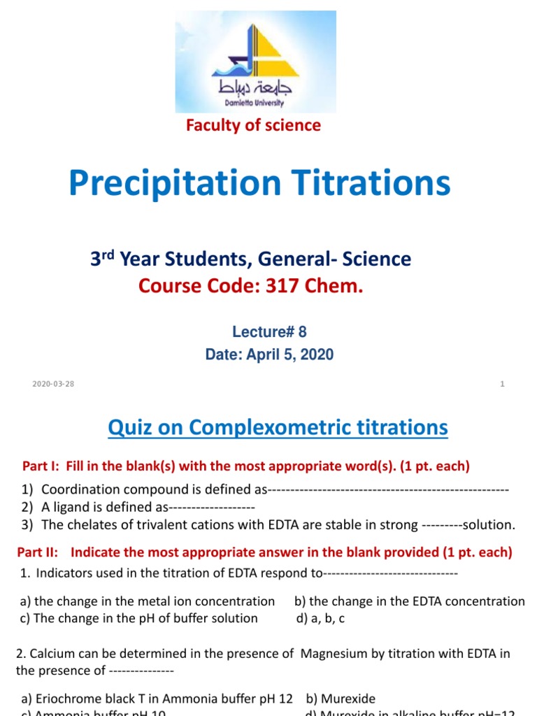 Precipitation Titrations 3 Year Students, GeneralScience PDF