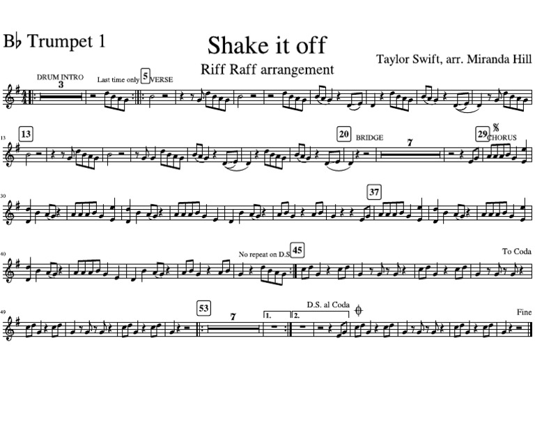 Shake It Off F MAJOR Lyre Charts BB Trumpet 1 | PDF