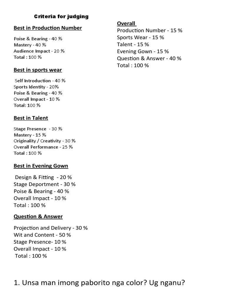Criteria For Judging | PDF