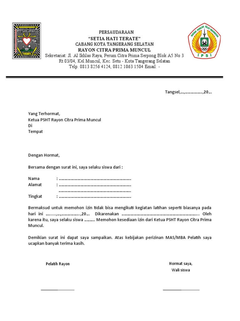 surat izin latihan PSHT | PDF