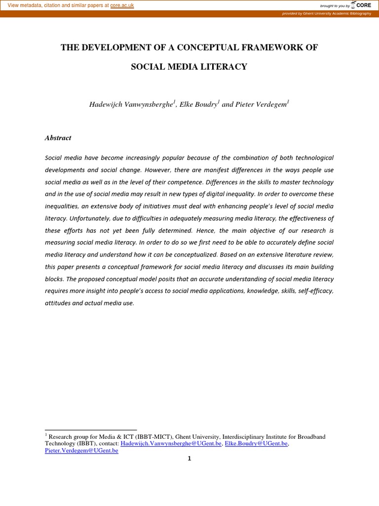 The Development of A Conceptual Framework of Social Media Literacy | PDF