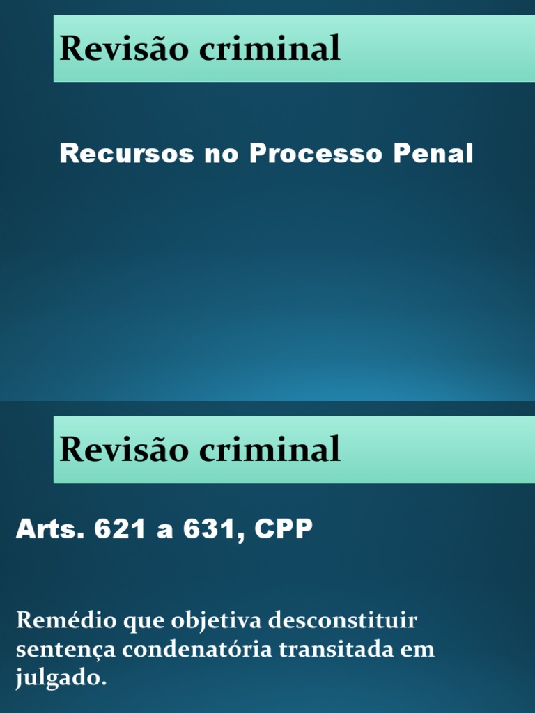 Revisão Criminal Power Point Pdf Sentença Jurídico Coram Nobis