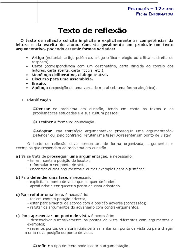 texto de reflexão | Discurso | Argumento