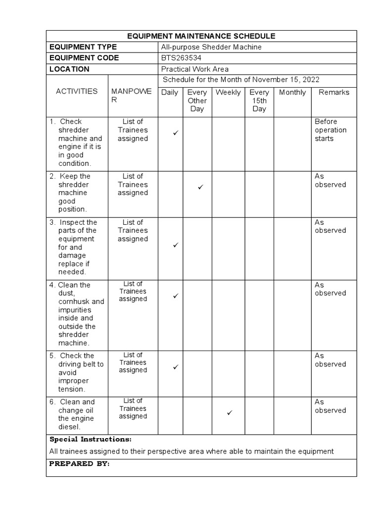 2 Equipment Maintenance Schedule PDF