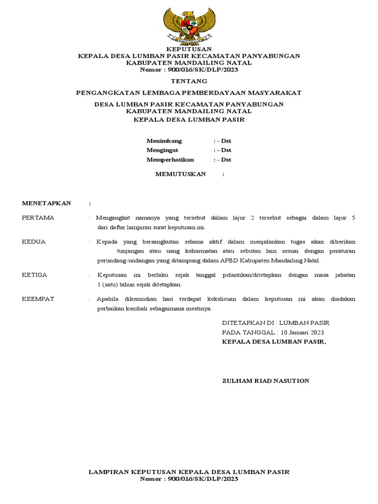 Pengangkatan LPMD Desa Lumban Pasir | PDF