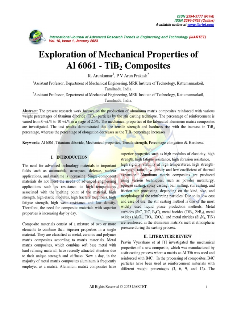 Mechanical Properties of Al 6061-TiB2 Composites | PDF | Technology ...