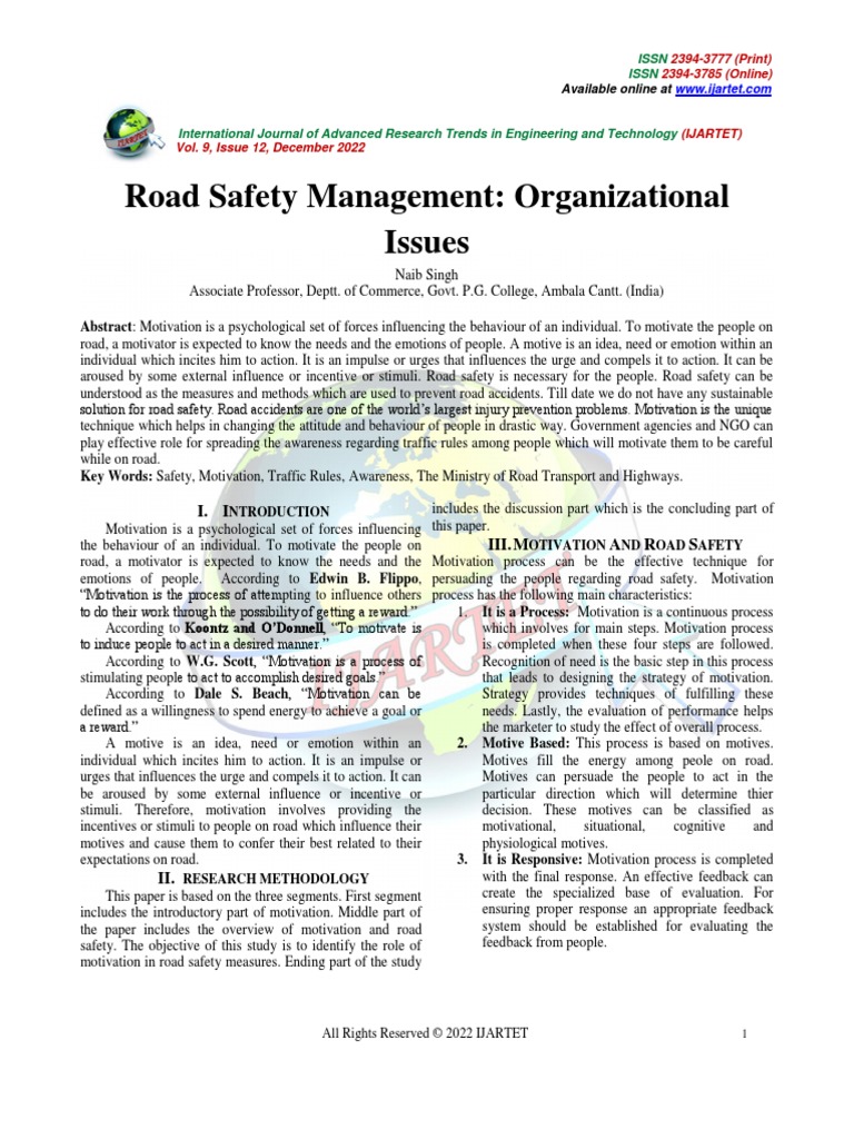 Road Safety Management Organizational Issues | PDF