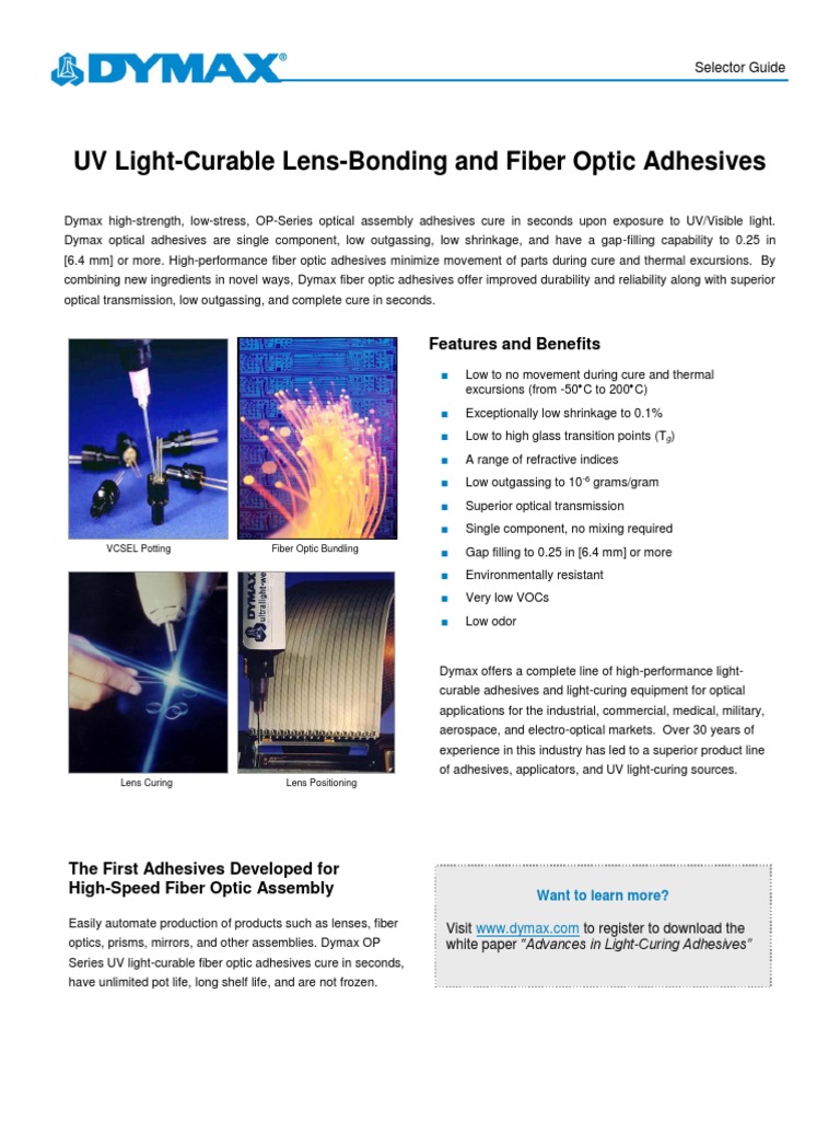 DYMAX UV Visible Light Curing Adhesives, Light Curing Systems, and