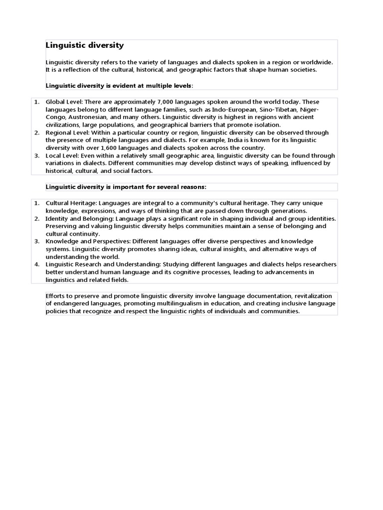 Linguistic Diversity Pdf