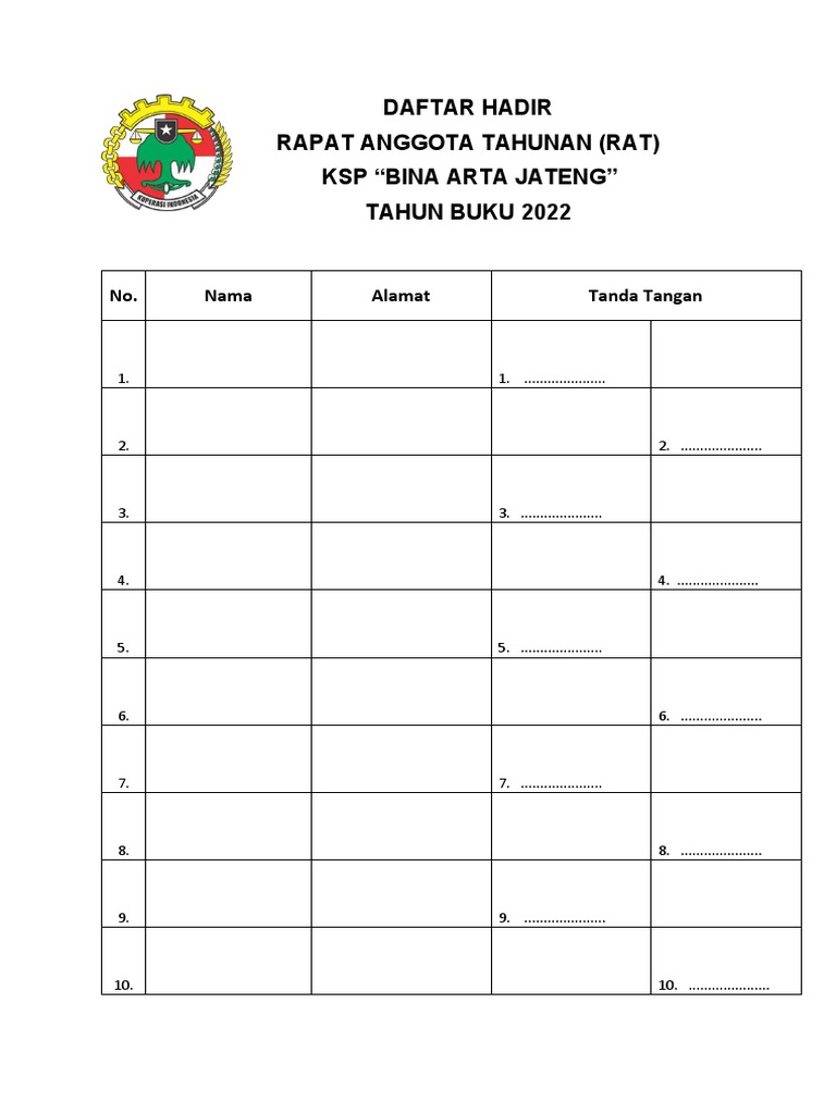 Daftar Hadir Rat 2022 | PDF