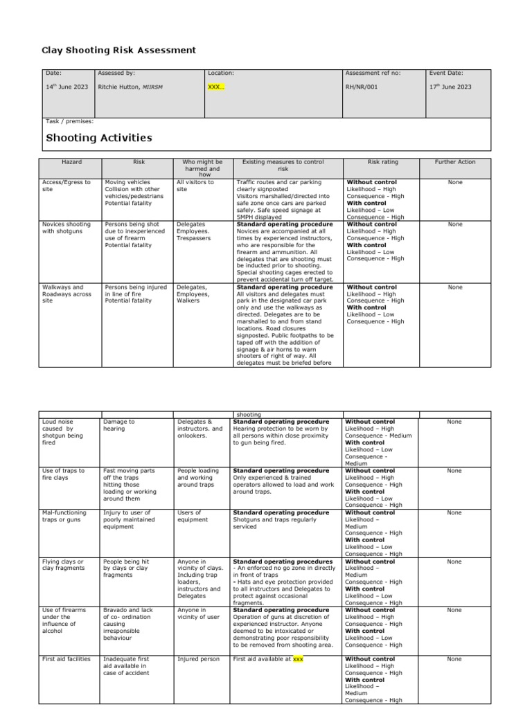 Clay Shooting Risk Assessment Guide | PDF | Risk | Shotgun