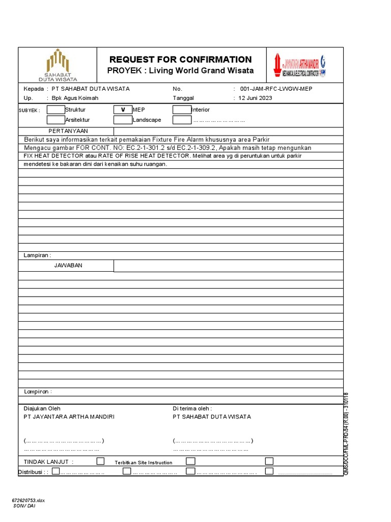 Format Rfi | PDF | Teknologi & Rekayasa