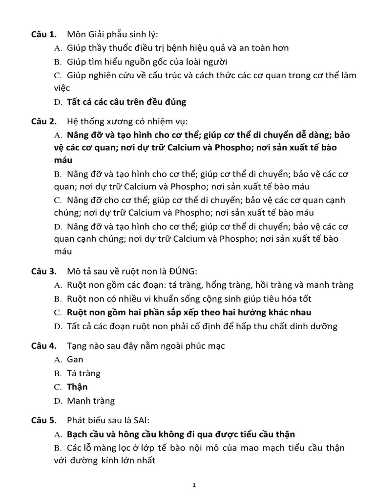 CÂU HỎI TRẮC NGHIỆM TIẾT NIỆU MINH HỌA CẤU TẠO CÁC CƠ QUAN TRONG HỆ BÀI TIẾT