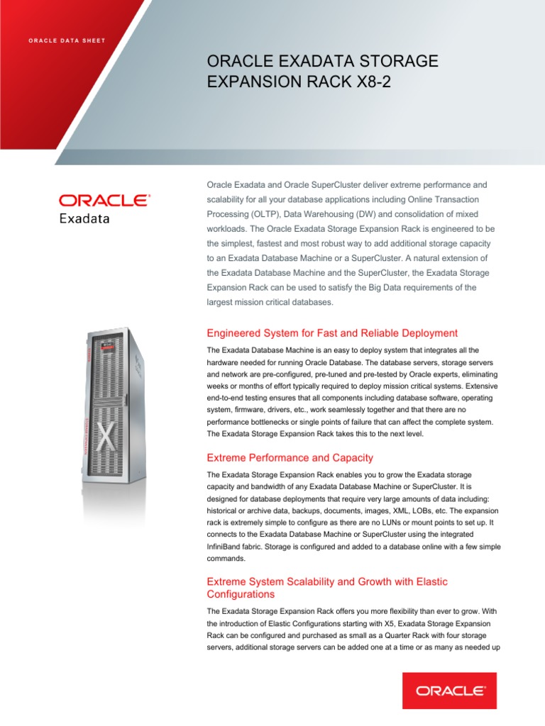 Exadata Storage Expansion x8 Ds PDF Databases Computer Data Storage