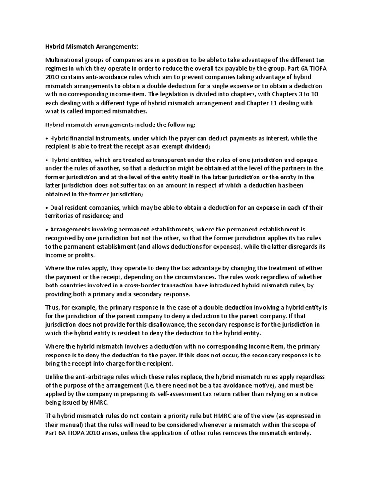 Hybrid Mismatch Arrangements PDF