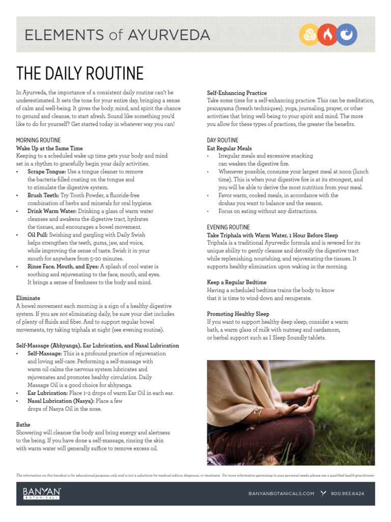 Elements of Ayurveda Daily Routine Guide PDF Ayurveda Oral Hygiene