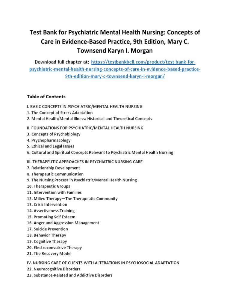Test Bank for Psychiatric Mental Health Nursing Concepts of Care in