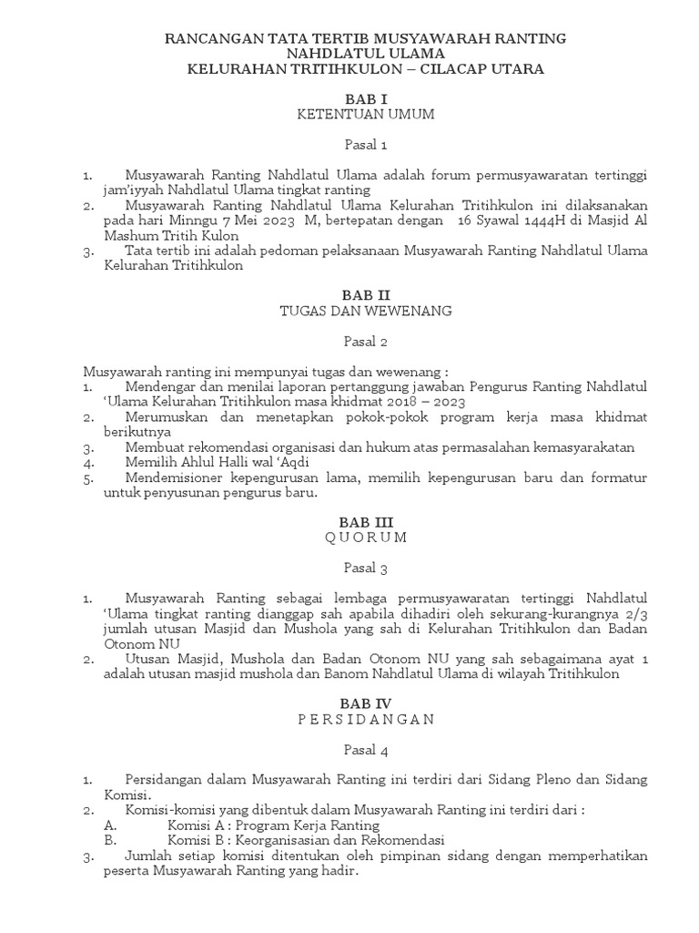 TATA TERTIB MUSYAWARAH RANTING NU TRITIHKULON | PDF