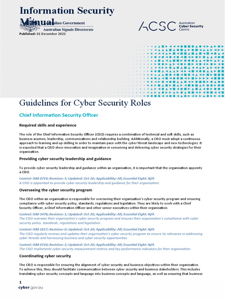 03. ISM - Guidelines for Cyber Security Roles (December 2022) | PDF ...