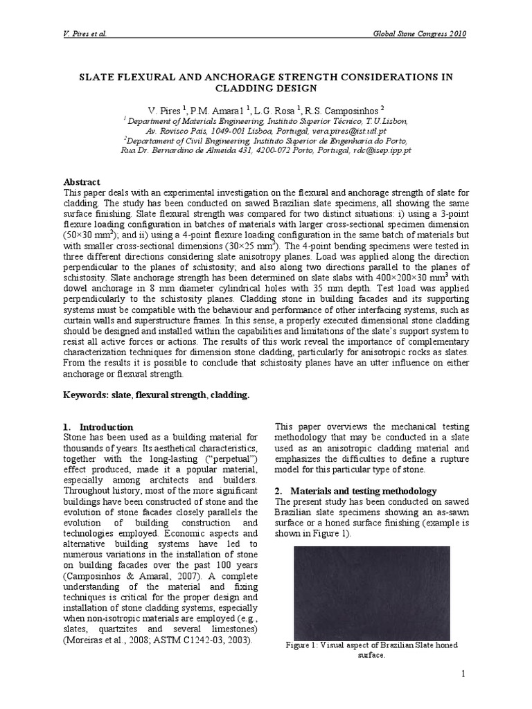 Slate Flexural and Anchorage Strength Considerations in Cladding Design