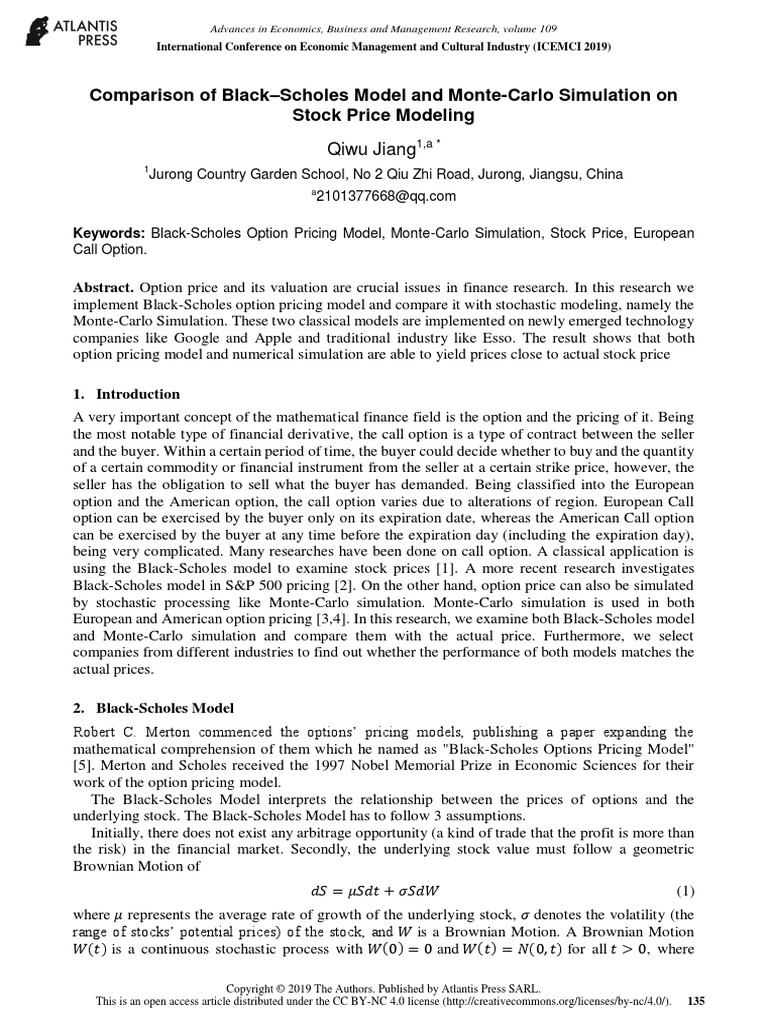 Comparison of BlackScholes Model and MonteCarlo PDF