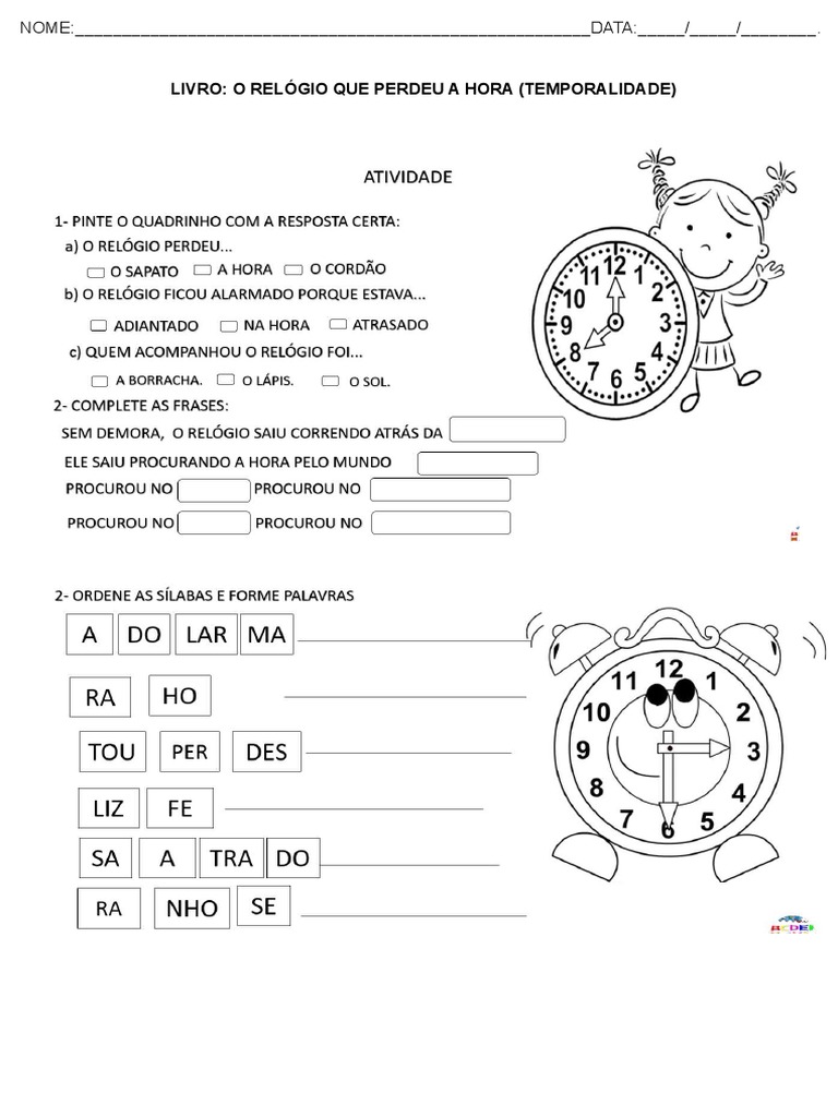 Atividades sobre o Relógio para Crianças | PDF | Computadores
