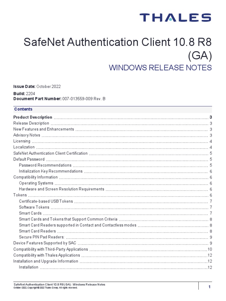 SafeNet Authentication Client 10.8 R8 Windows Release Notes | PDF ...