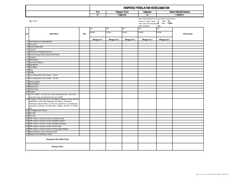 Inspeksi Peralatan Keselamatan Pdf