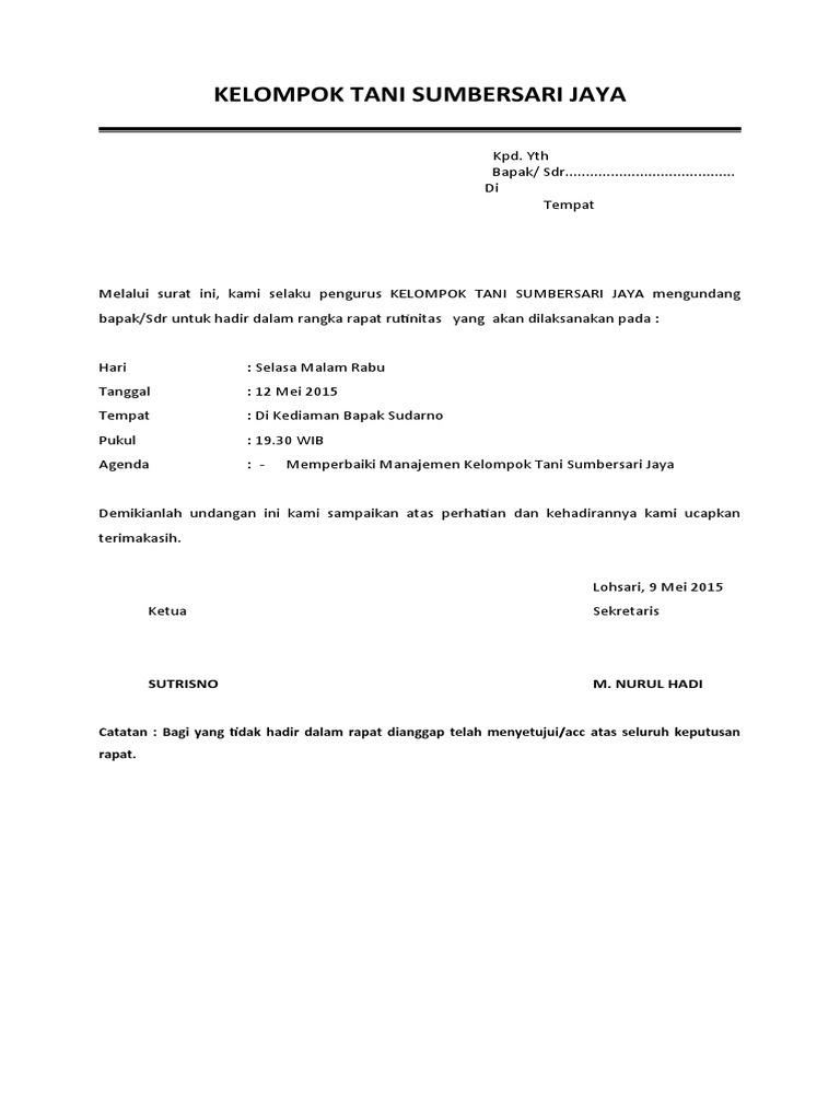Surat Undangan Kelompok Tani | PDF