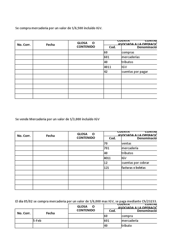 Casos Practicos De Asientos Contables De Compra Y Venta Pdf
