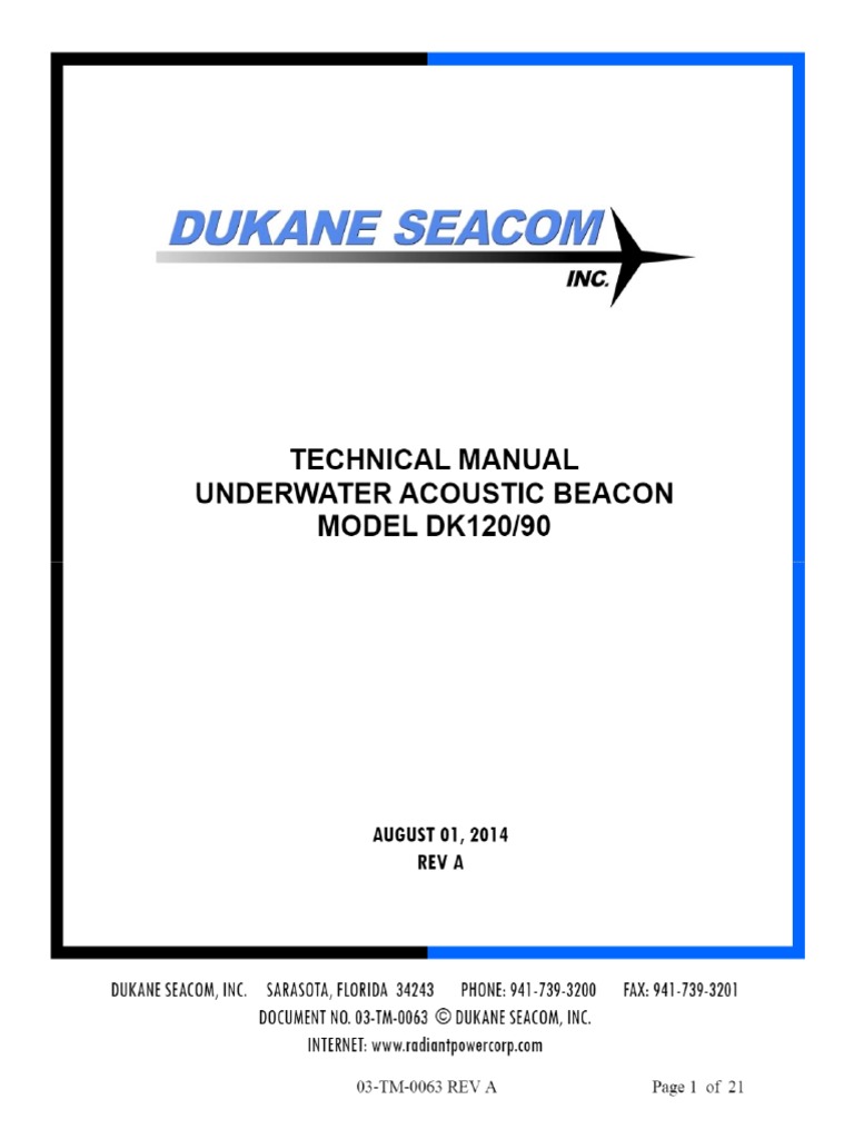 Technical Manual Underwater Acoustic Beacon Model DK120 90 PDF