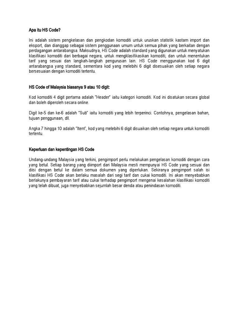Apa Itu HS Code PDF