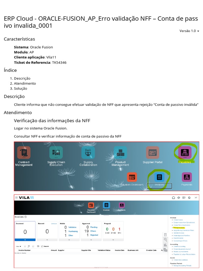 ERP Cloud - OrACLE-FUSION - AP - Erro Validação NFF - Conta de Pass | PDF