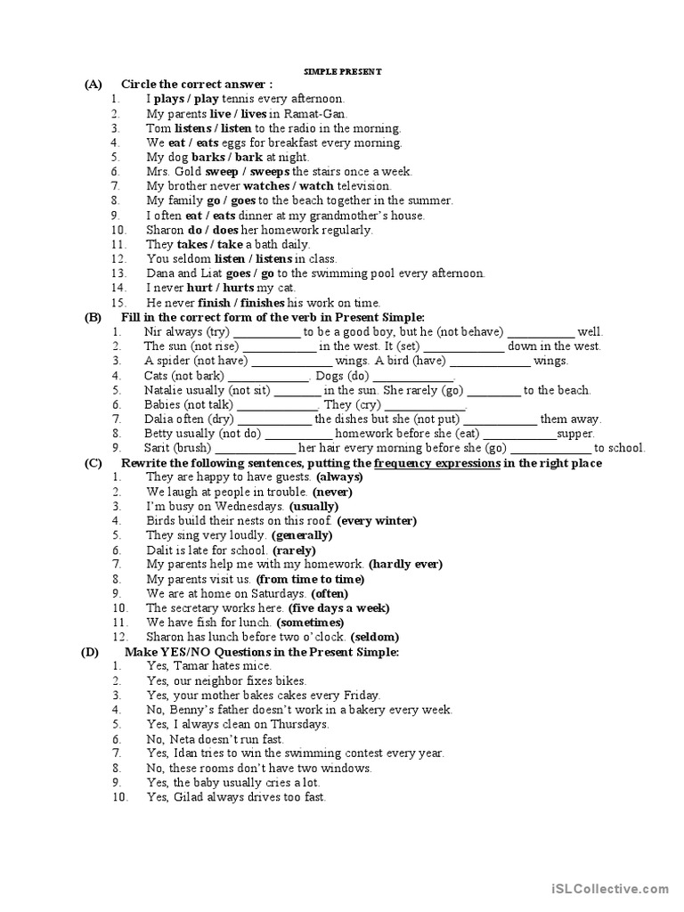 Simple Present Exercises | PDF