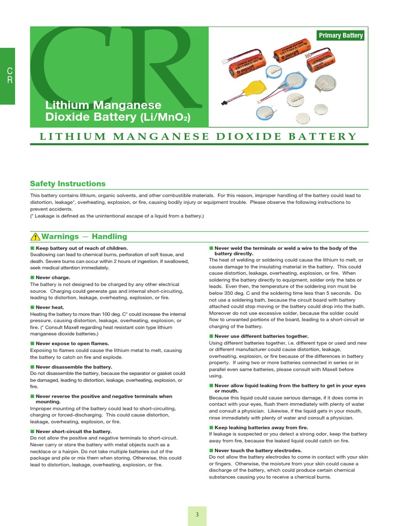 LITHIUM MANGANESE DIOXIDE BATTERY PDF