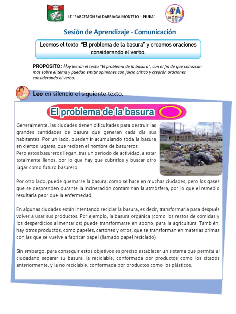 Ficha El Problema de L Basura - Comunicación 08-06-23 | PDF
