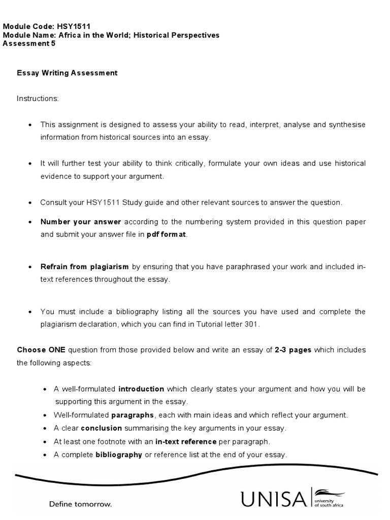 HSY1511 ASSIGNMENT 05 2023 Semester 1 | PDF | Essays | Argument