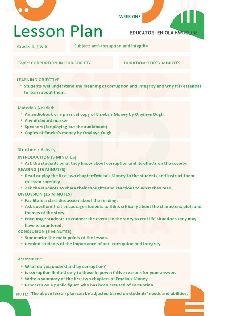 Teaching Anti-Corruption to Grades 4-6 | PDF | Lesson Plan | Corruption