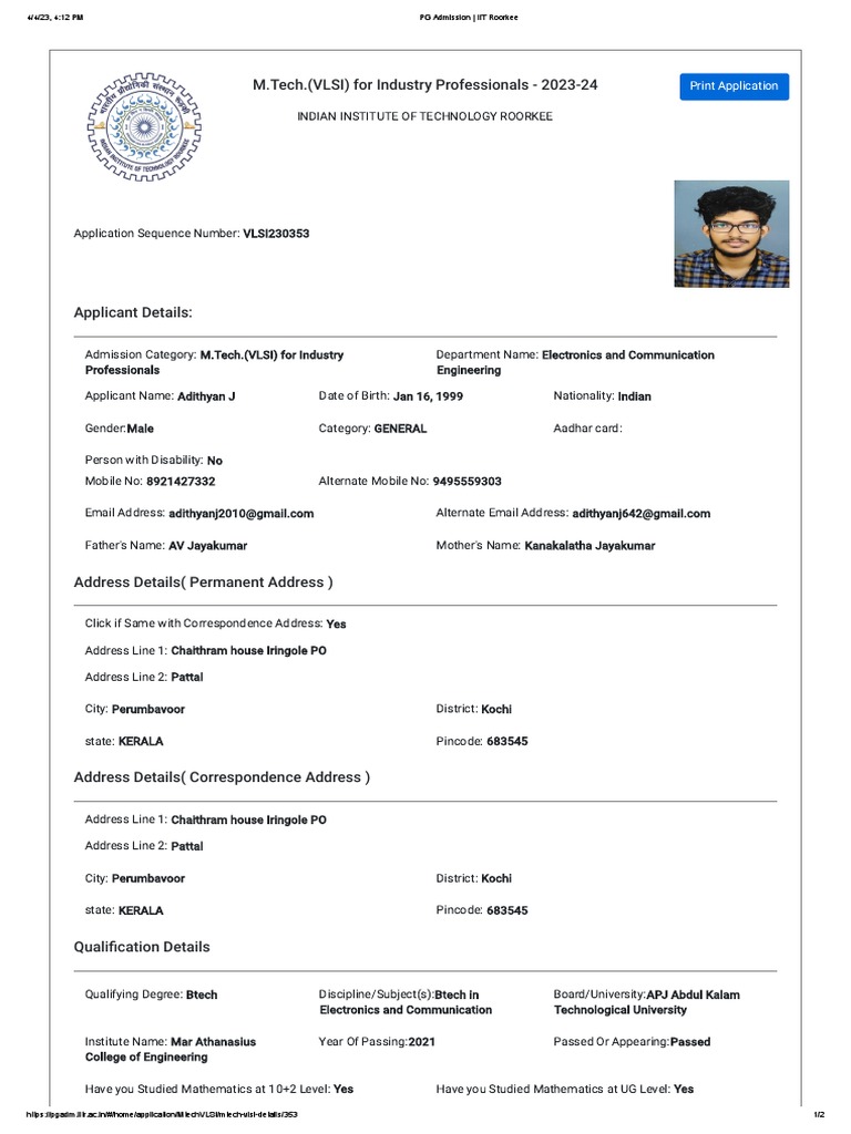 PG Admission IIT Roorkee PDF
