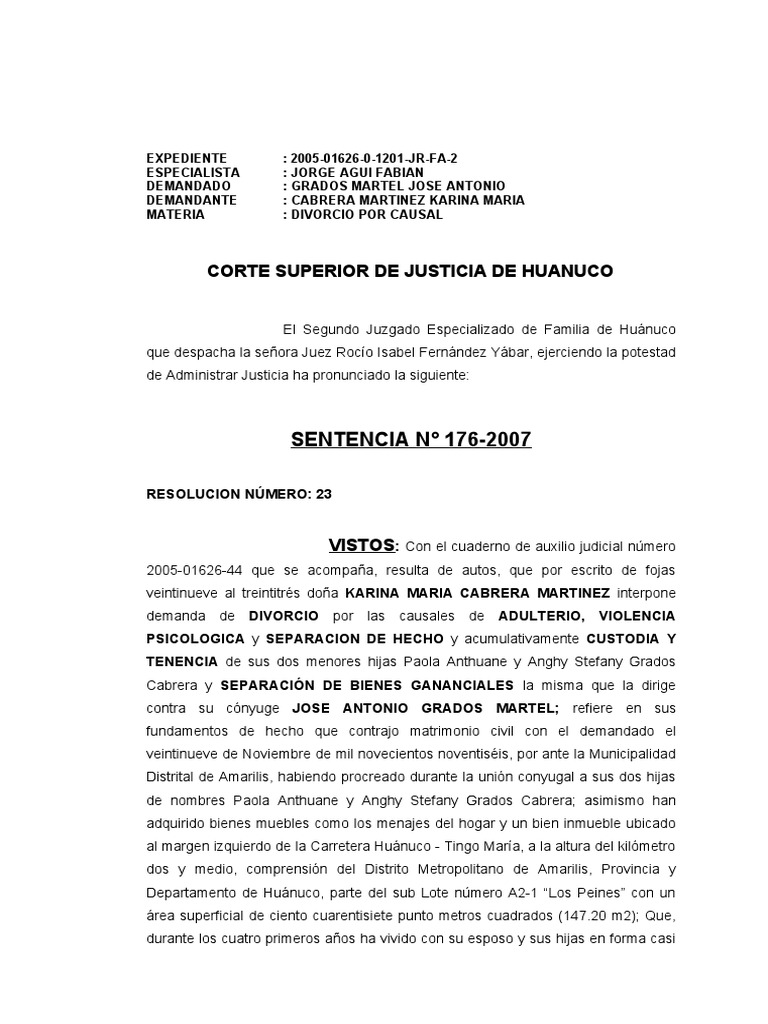 Nueva Sentencia Divorcio, Tenencia y Sep. de Bienes | PDF | Divorcio ...