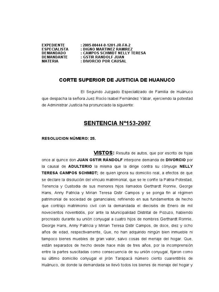 Nueva Sentencia Divorcio Adulterio | PDF | Divorcio | Pensión alimenticia